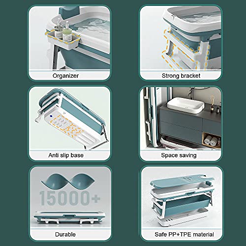 Foldable Bathtub Portable Soaking Bath Tub for adult,Ideal for Hot Bath Ice Bath with Reached Out Hands 53 inch