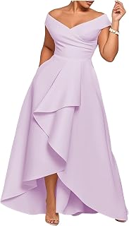 ZZSPDC Women's High-Low Satin Wedding Dress A Line Off The Shoulder Bridal Dress for Bride