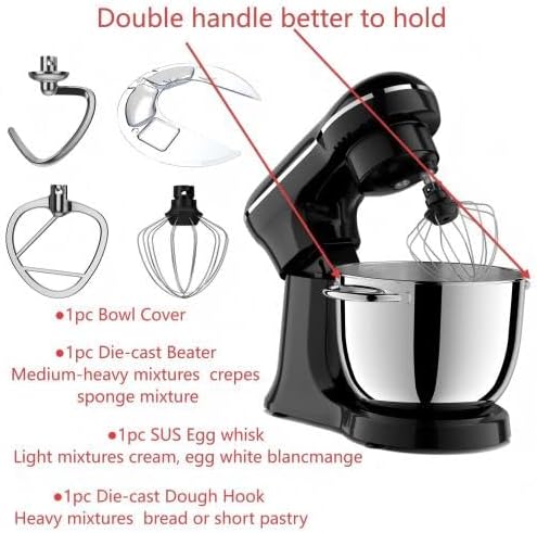 3-IN-1 Electric Stand Mixer,4.8QT 12 Speeds Tilt-head Food Mixer with Dough Hook,Whisk & Beater - Large Kitchen Stand Mixers for Baking Bread, Cakes,Perfect Gifts for New Home (Black-10 Speeds)