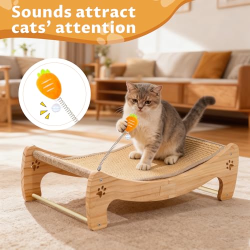 Rascador cama para gatos 3 en 1 con juguete zanahoria miniatura 6