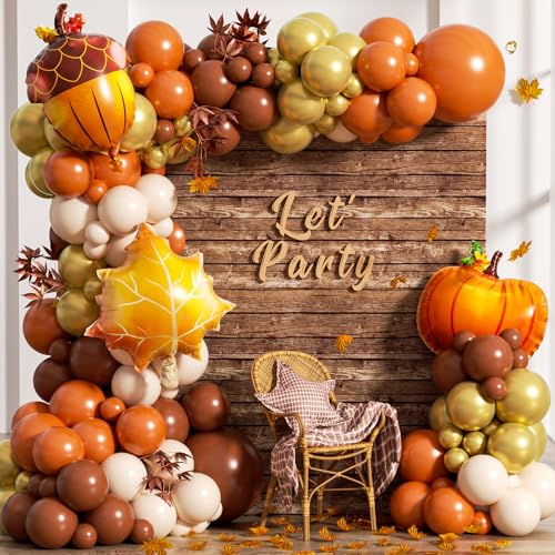 Image of 160Pcs Fall Balloons Garland Arch Kit - Orange Coffee Brown Gold White Sand Boho Latex Balloon for Autumn Birthday Hello Fall Little Pumpkin Baby Shower ThanksGiving Themed Party Decorations