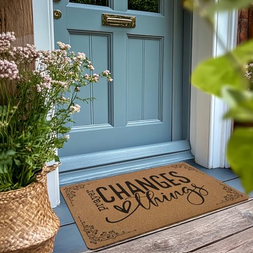 Image of Christian Door Mat Doormat, Bible Verse Welcome Front Door Mat Indoor Outdoor Entrance, Prayer Changes Things Faith Based Artificial Coir Doormats Rugs for Porch Entryway Home Decor 30x17in