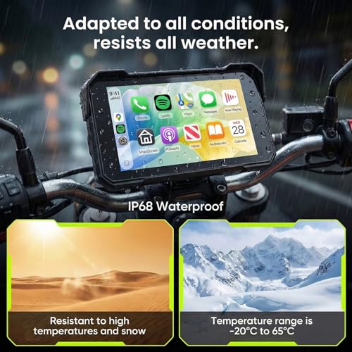 Image of Rimoody 5 Inch Portable Wireless CarPlay & Android Auto Motorcycle Screen, IP68 Waterproof Touchscreen GPS Navigation for Motorbike, Bluetooth Dual Mode, Anti-Theft, Support TPMS & TF Card