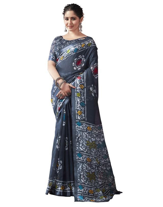 SIRIL Women's Cotton Printed Saree With Unstitched Blouse Piece