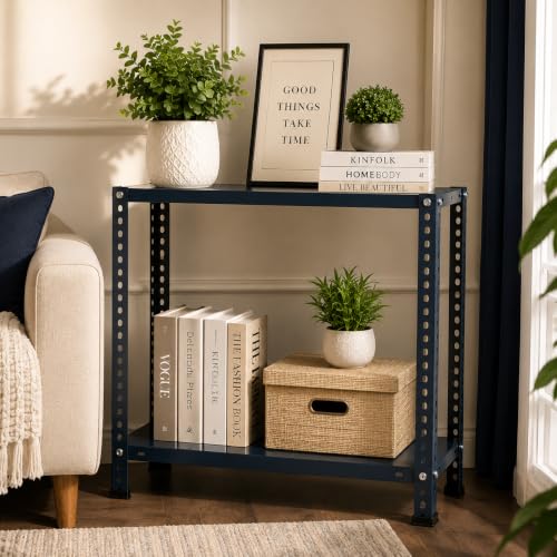 Image of Pure Source India Adjustable Iron Storage Rack, Blue | Matte Finish Multipurpose Shelving Unit for Home, Office, Kitchen, Gym & Utility Storage (2 Ft 2 Shelf)