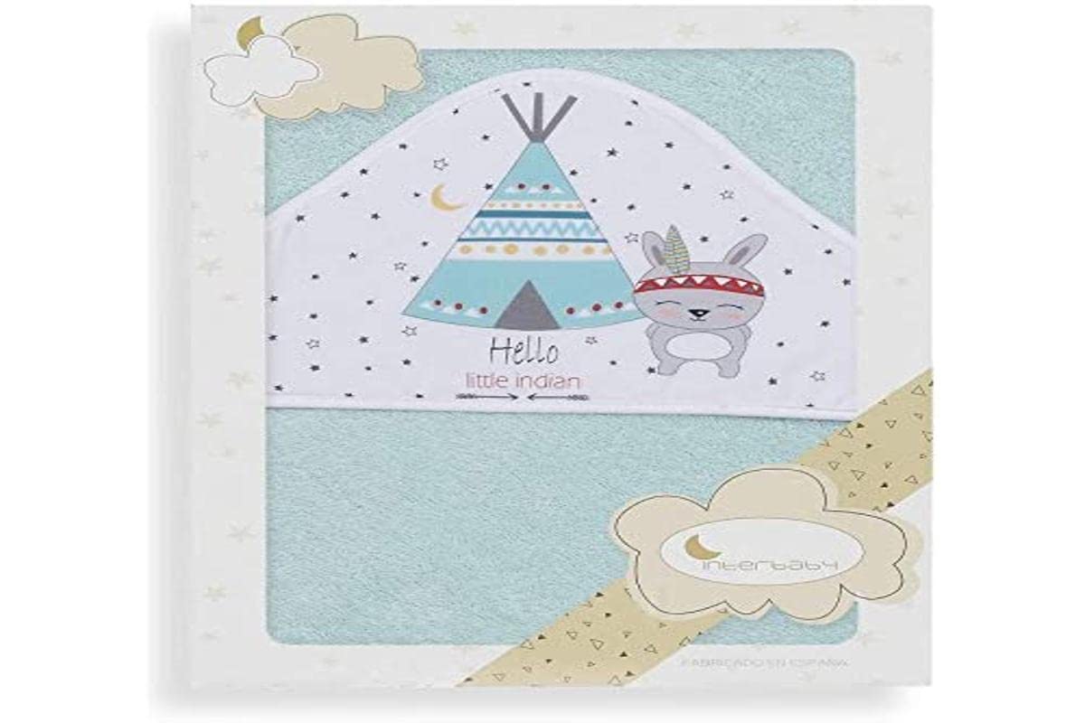 Interbaby - Capa de Baño Bebe Verde | Toalla Bebe con Capucha 100% Algodón, 100x100cm, Unisex | Suave, Cómoda, Secado Rápido | Ideal para Recién Nacidos, Bebes y Niños Pequeños | Diseño Tipi Oso