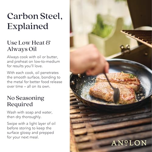 Anolon Everlast N2 Carbon Steel Frying Pan/Skillet with Helper Handle, Compatible with All Cooktops, Metal Utensil Safe, 10 Inch Open Fry Pan - Black by Anolon - Image 6