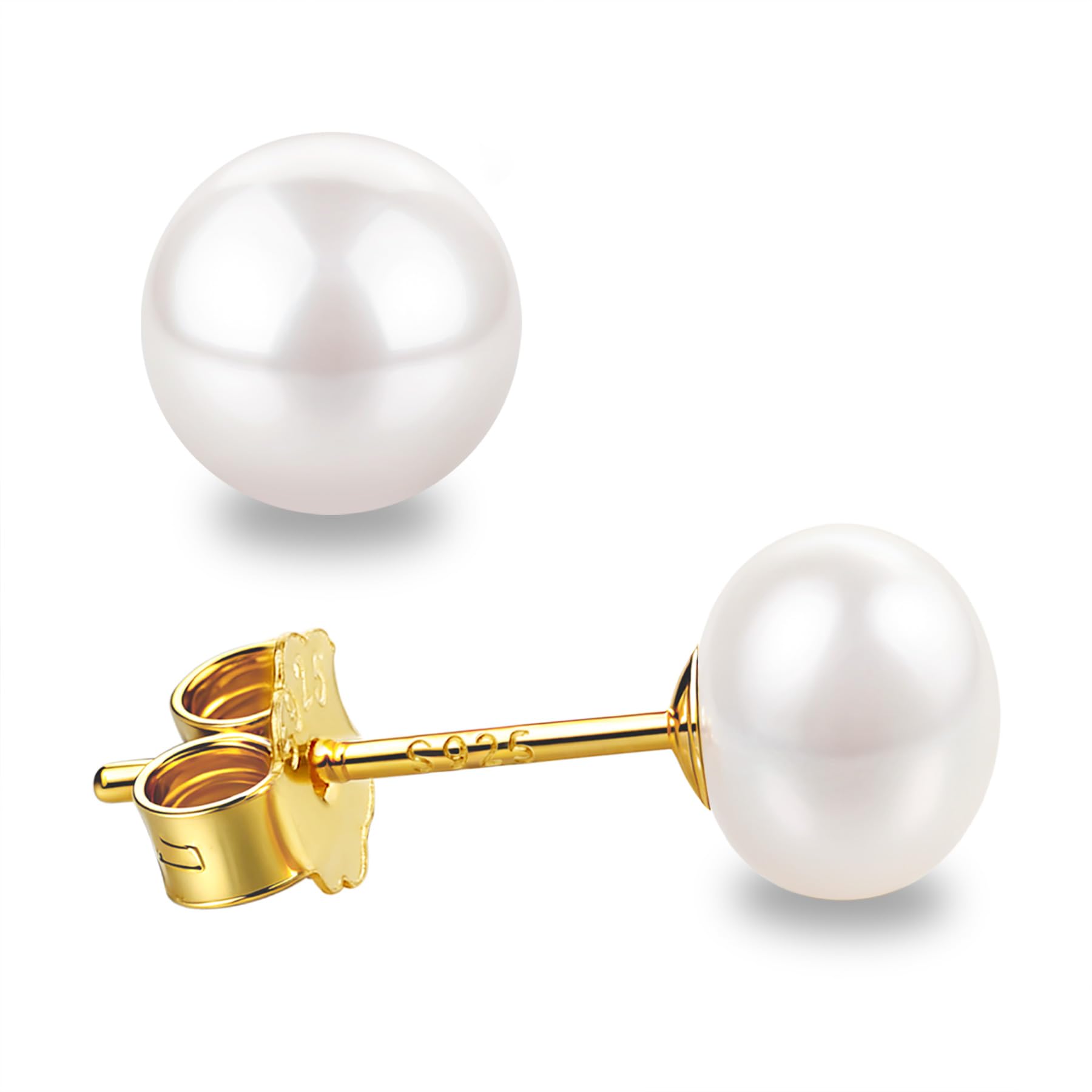 Süßwasserperlen Ohrringe Echt 925 Silber Perlenohrringe Stecker Weiß 5MM 6MM 7MM 8MM 10MM Süßwasser-Zuchtperlen Ohrringe Ohrstecker