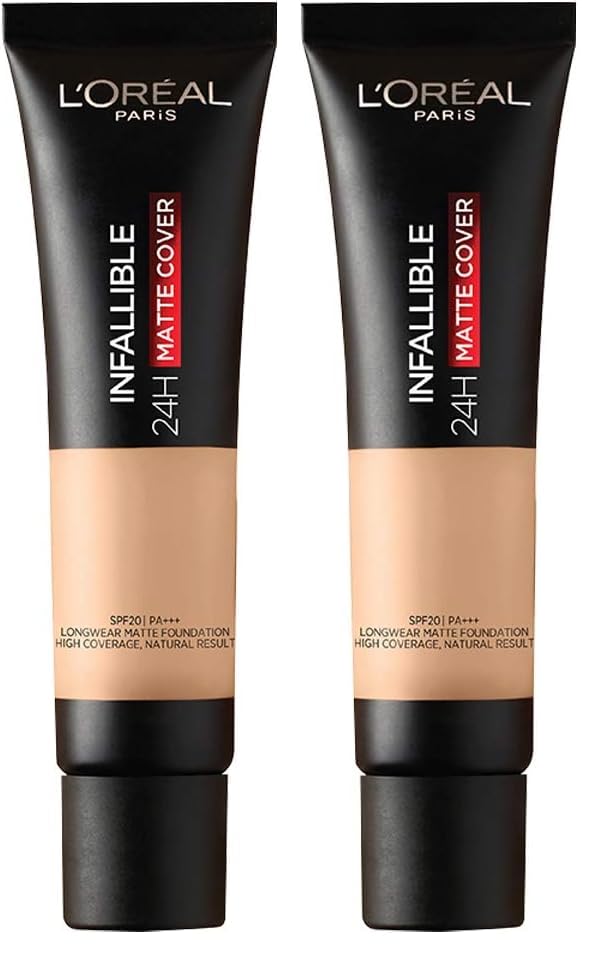 Image of L'Oreal Paris Liquid Foundation, Waterproof, Sweatproof and Heatproof, Oil-Control, Infallible 24H Matte Cover, 250 Radiant Sand, 35 ml (Pack of 2)