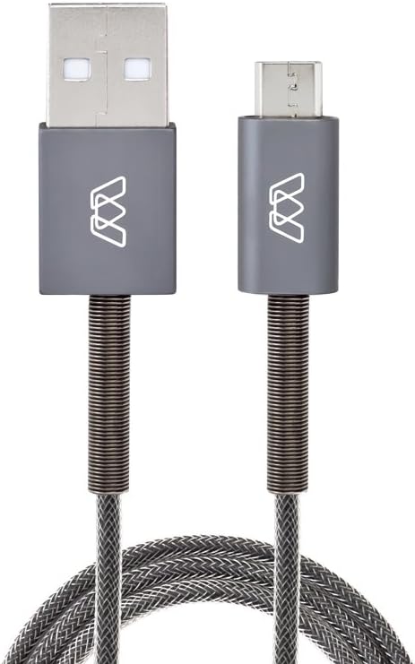 Sewell MOS Spring Micro USB Cable, NOT FOR IPHONE, Aluminum Heads with Spring Relief, Deep Grey, 10 ft