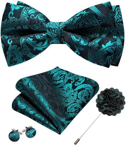 Image of YOHOWA Mens Bow Tie Set Paisley Coloful Pre-tied Bowties Adjustable with Handkerchief Cufflinks Wedding Prom Party