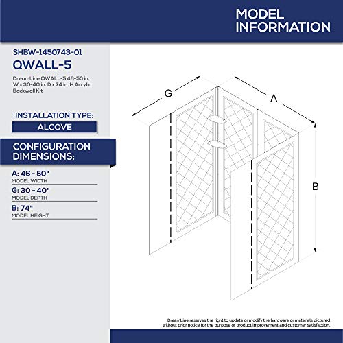 DreamLine 32 in. D x 48 in. W x 76 3/4 in. H Center Drain Acrylic Shower Base and QWALL-5 Backwall Kit In White, DL-6070C-01