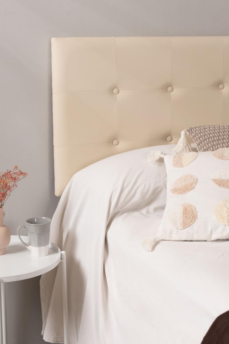 Regalos Miguel - Muebles - Cabecero Buttons Polipiel para Camas de 90 y 80 cm - Beige