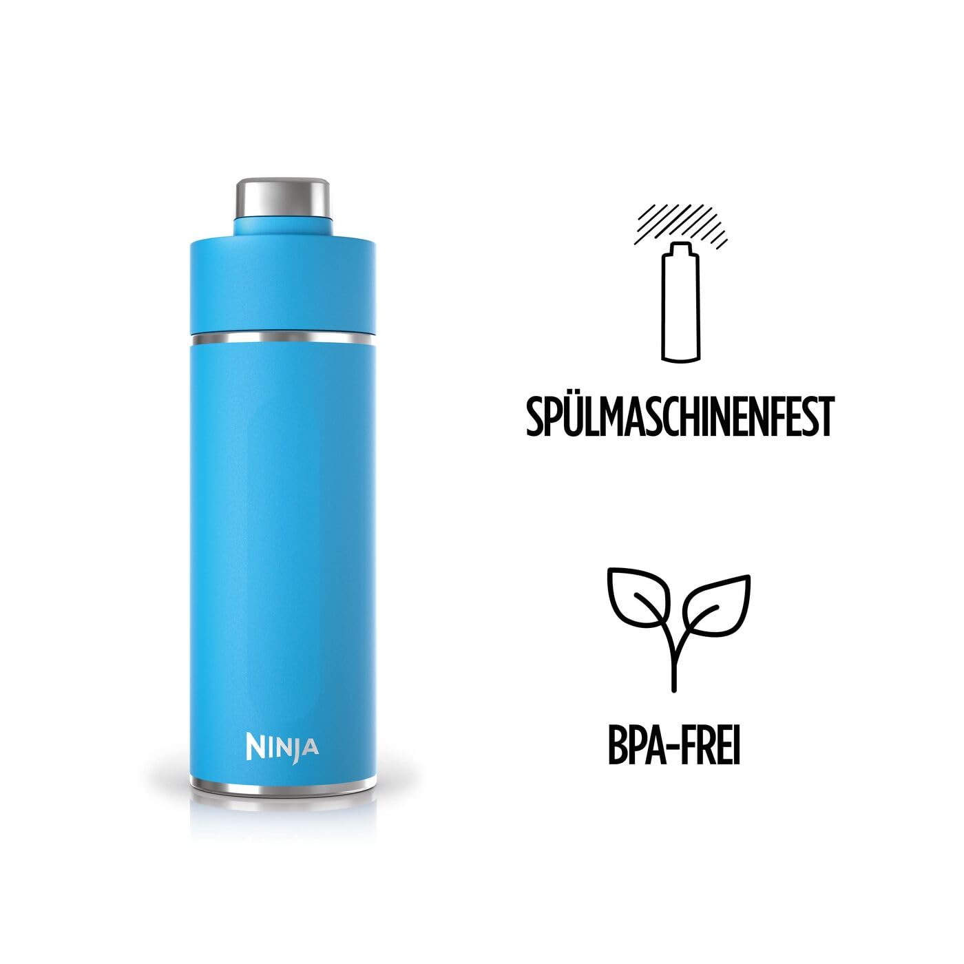 Ninja Thirsti Wasserflasche, Thermobecher to go, auslaufsicherer Deckel | 700ml, für kohlensäurehaltige, heiße & kalte Getränke, dreifach isolierter Travel Mug, Edelstahl, Tropenblau, DW2401EUUKSB