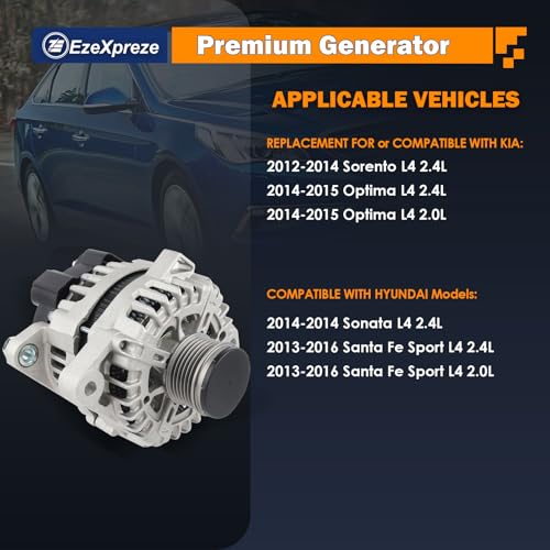 Image of Ezexpreze 11710N Alternator Replacement For 2014 2015 Kia Optima, 2012-2014 Sorento, 2014 Hyundai Sonata, 2013-2016 Santa Fe Sport, 2.0 2.4L, 37300-2G800 37300-2G850 37300-2G855 37300-2G950