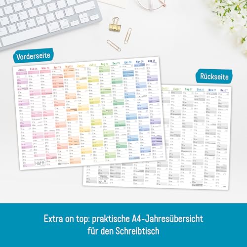 Häfft® Wandkalender 2026 A3 gefalzt (42 x 29,7 cm) Rainbow Wandplaner mit Ferien-Übersicht und Feiertagen + gratis A4-Kalender - nachhaltig & klimafreundlich