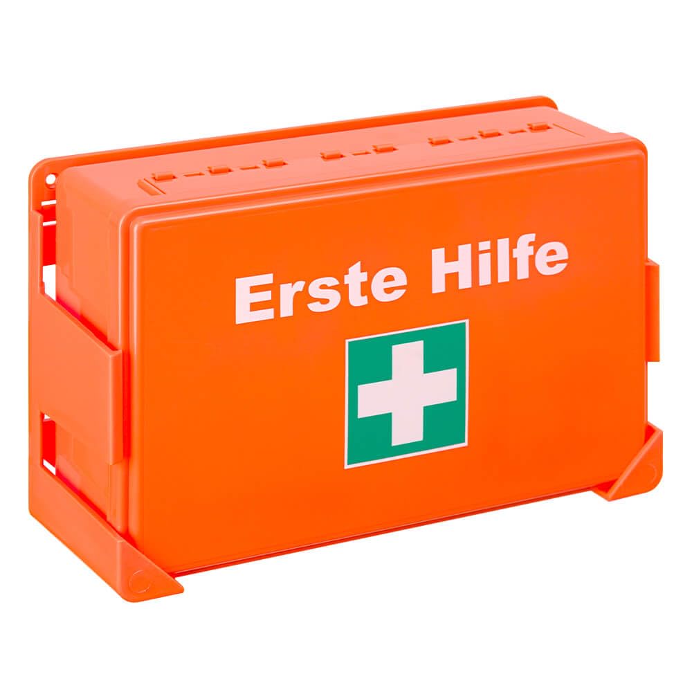 BIGPACK 10x Erste-Hilfe-Verbandkasten, Wandhalter, orange, Kunststoff, DIN 13157 aus Kunststoff, Art.-Nr. 608876 | Verbandskasten | Notfallkoffer | Erste Hilfe Kasten