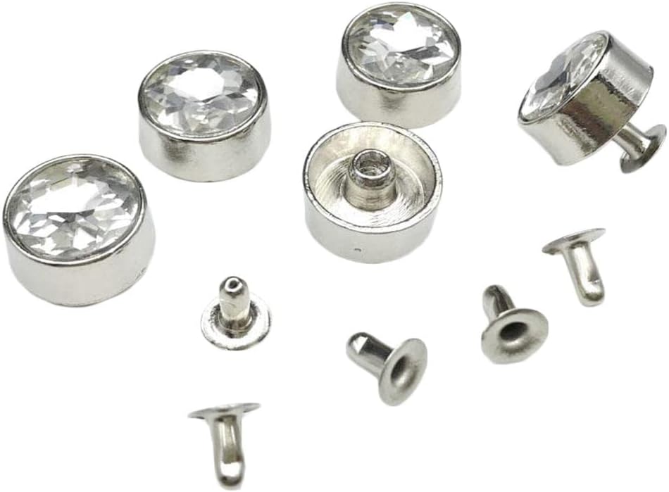 Enakshi 5 Sets Crystal Rapid Rivets Punk Nailhead Studs for Clothes Decor White