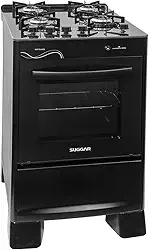 SUGGAR FOGÃO NEO GLASS PRETO MESA DE VIDRO 4 BOCAS TREMPE 6 APOIOS ACENDIMENTO AUTOMÁTICO FGVNG410PT
