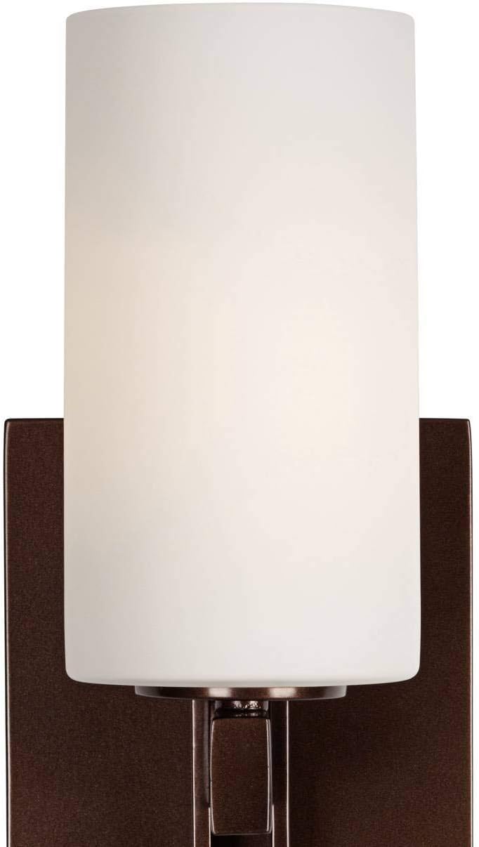 Possini Euro Design Ludlow Modern Wall Sconce Lighting Tiger Bronze Metal Hardwired 14" High Fixture Frosted White Glass Decor for Bedroom Bathroom Bedside Living Room Home Hallway Dining Kitchen