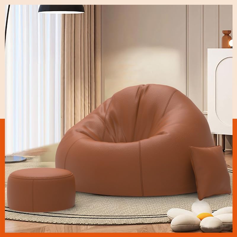 Image of Biggie Bean Bag 7XL Bean Bag Chair with Beans Filled - The Classics Bean Bag Sofa - Combo Set-Styled for Elegance with Free Cushion & Footrest (Matching Color : Yzika Tan-Brown)