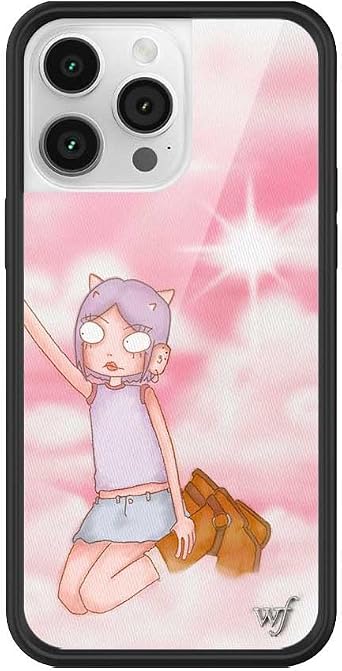 Wildflower Cases - Compatible with iPhone 14 Pro Max | Protective Black Bumper, 6.5ft Drop Test Certified, Women Owned Small Business | Pink White Clouds Sky Dainty Cute Trendy | Collab- Enya