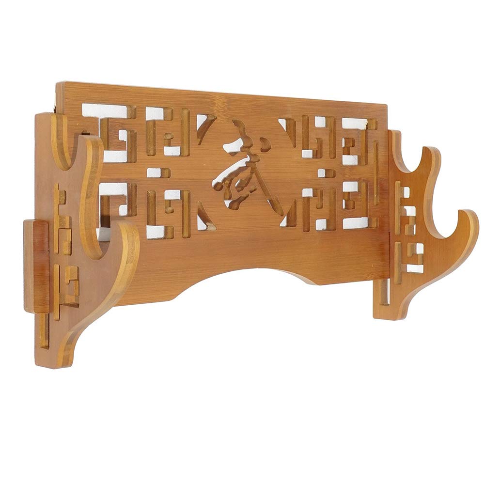 Xmrise Brown Sword Holder Wall Mount Katana Samurai Bracket Hanger Rack Classical Chinese Character Wu Bamboo 2-Tier