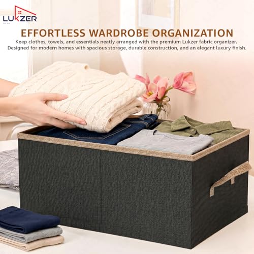 Image of Lukzer 1Pc Black Foldable Clothes Organiser Storage Box Stackable Space-Saving Wardrobe Organizer for Storage with Handles & Rust-Free Multipurpose Organizers Basket for Almirah Cupboard Pants Jeans