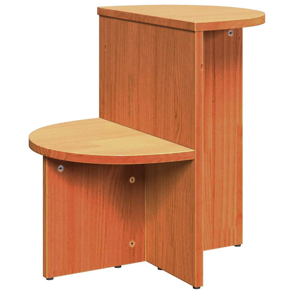 Table basse ronde en bois massif de pin brun cire au design robuste et finitions artisanales