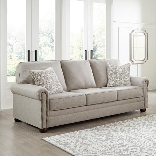 Signature Design by Ashley Gaelon Transitional 2-in-1 Sofa Sleeper with Folding Gel Memory Foam Mattress, Nailheads and 2 Accent Pillows, Queen, Beige - Image 3