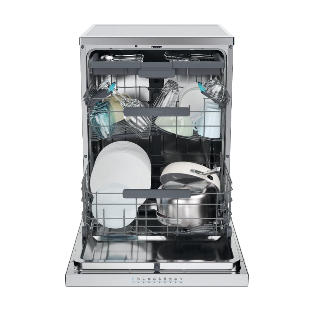 Candy Rapido' Lavastoviglie a Libera Installazione 60 cm, 16 Coperti, 10 Programmi, Partenza Ritardata fino a 24h, Wash&Dry 35', Motore Inverter, Classe B, AxLxP 85x59,7x59,8 cm, Inox - CF 6B4S1PX