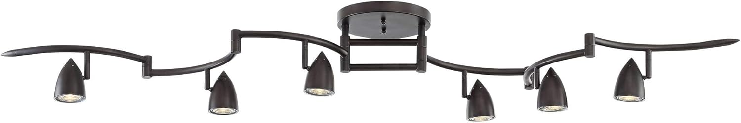 Pro Track Heavy Duty Axel 6-Head LED Ceiling Track Light Fixture Kit Spot-Light GU10 Dimmable Black Metal Farmhouse Rustic Industrial Large Kitchen Bathroom Living Room Dining Hallway 72" Wide