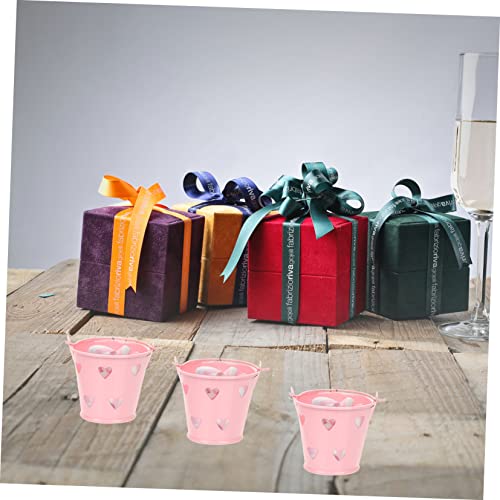 CIYODO 6pcs Mini Handheld Tinplate Candy Bucket Small Galvanized Party Favors Bucket with Love Heart Pattern
