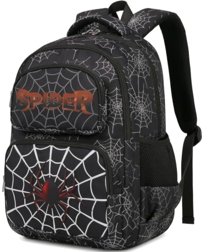 AUIVTY Mochila escolar para meninos e meninas, adolescentes, mochila escolar, ensino fundamental, médio, adolescentes, aranha-preta