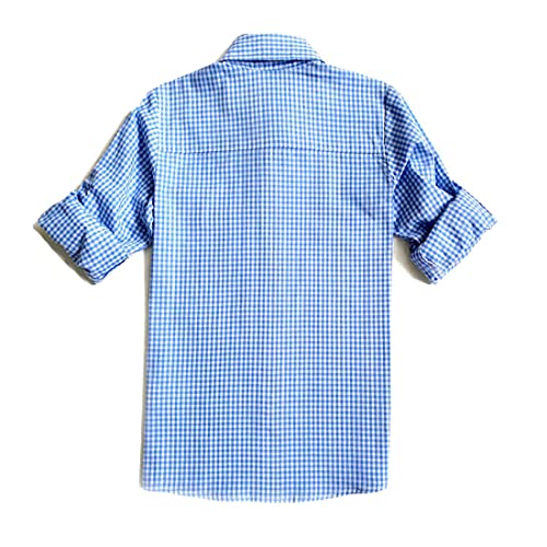 Bienzoe Boys Cotton Plaid Roll Up Sleeve Button Down Sports Shirts3