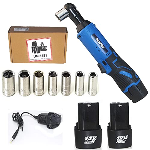 YINF Llave De Trinquete Eléctrica De 12V 40N.M, Juego De Herramientas De Bricolaje Con Llave De Ángulo Recto De Trinquete Inalámbrico Con 2 Baterías De Litio Y Cargador Rápido