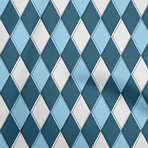 oneOone Cotton Poplin Teal Blue Fabric Argyle Craft Projects Decor