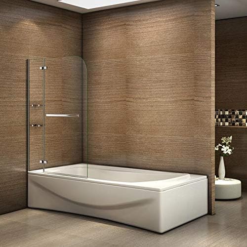 Mamparas de Bañera Abatible con Estantes Repisa de Cristal y Toallero (Abatible de Bisagra) 110x140cm
