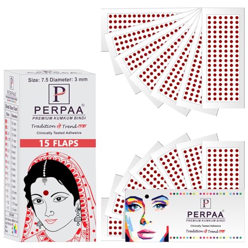 Image of PERPAA Kumkum Velvet Round Sticker Bindi Box of 15 Flaps for Ladies Women Forehead Bindi (Stick On) (Size 7.5, Diameter 3mm, Light Maroon)