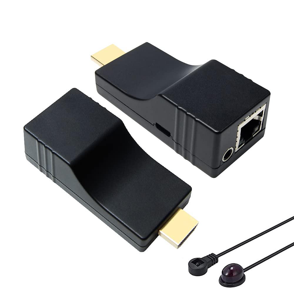 DDMALL Mini 4K HDMI Extender Over Single CAT5e/CAT6/7 Cable with IR Remote, 230ft/70m at 4K@60Hz, 295ft/90m at 1080P, POC, HDR, HDMI 2.0, HDCP 2.2/1.4, EDID, HDMI Transmitter and Receiver (HE-30IR)