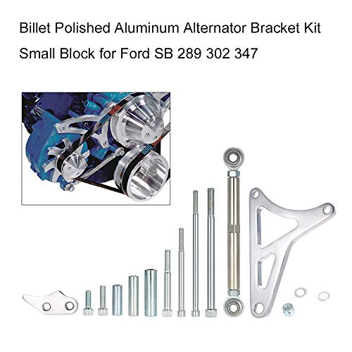 Kit de suporte alternador de alumínio polido Billet KKmoon para Ford SB 289 302 347