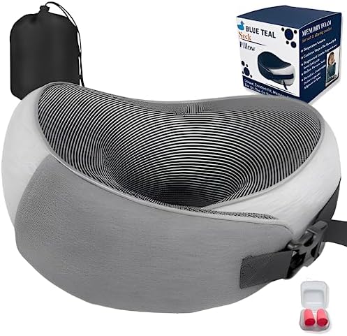 BLUE TEAL Travel Pillow - Memory Foam Neck Pillow for Travel - Neck Support Pillow - Luxury Compact & Lightweight Quick Pack for Camping & Airplane - Sleeping Rest Cushion for Kids & Adults - (Grey)