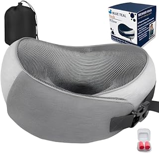 BLUE TEAL Travel Pillow - Memory Foam Neck Pillow for Travel - Neck Support Pillow - Luxury Compact & Lightweight Quick Pack for Camping & Airplane - Sleeping Rest Cushion for Kids & Adults - (Grey)