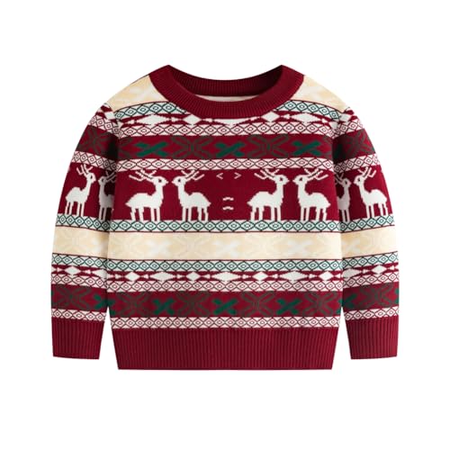 Kids Christmas Sweater Baby Boys Girls Crewneck Sweater Xmas Holiday Reindeer Snowflakes Pullover Knit Tops 3-7 Years