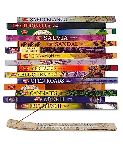 Hem Incense Sticks Variety Pack of 15 Randomly Selected fragrances,8 Sticks Each, Total 120 Sticks with Raajsee Incense Holder
