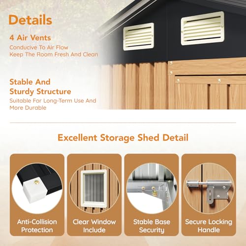 Image of Panovue 6X4FT Garden Storage Shed with Lockable Door,Steel Tool Shed with 1 Clear Window, Anti-Corrosion Metal Shed for Backyard Patio Lawn (Wood Panels & Frame Floor Not Included)