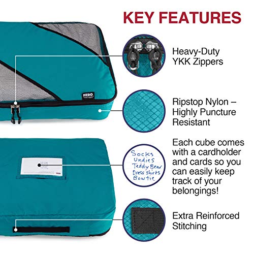 HERO Packing Cubes (5 Set) – Travel Organizers with 2 Bonus Laundry Bags
