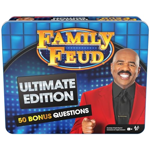 Spin Master Games, Family Feud: Ultimate Edition, Includes Tin Storage Box & 50 Bonus Questions, Friendly Competition Game, Fun Activity for Kids, Adults & Family Game Night, 3+ Players, Ages 8 & Up