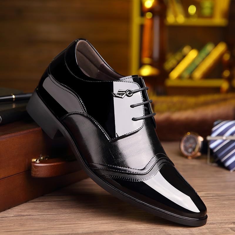 Mens Classic Formal Dress Shoes Men's Business Wedding Suit Tuxedo Shoes Lace-up Faux Patent Leather Oxfords Shoes for Men(7.5)3