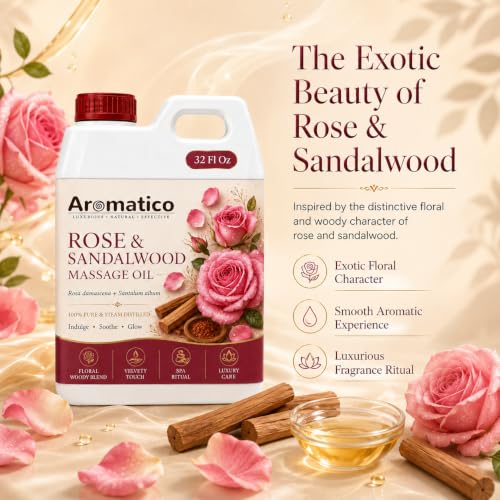 Image of AROMATICO Rose & Sandalwood Massage Oil | Calming & Deep Nourishing Aromatherapy Massage Oil | Best For Abhyanga, Spa & Salon - 1000 ml